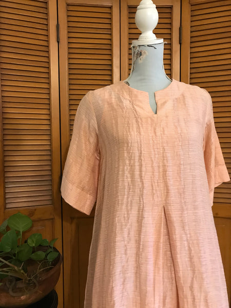 Rose Quartz Pink Inverted Box Pleated Short Dress - Linen Silk Zari Fabric