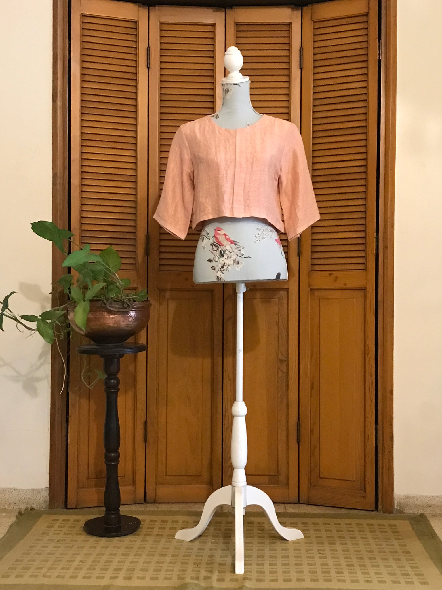 Saree Blouse / Crop Top - Rose Quartz Pink Color- Linen Silk Zari Fabric
