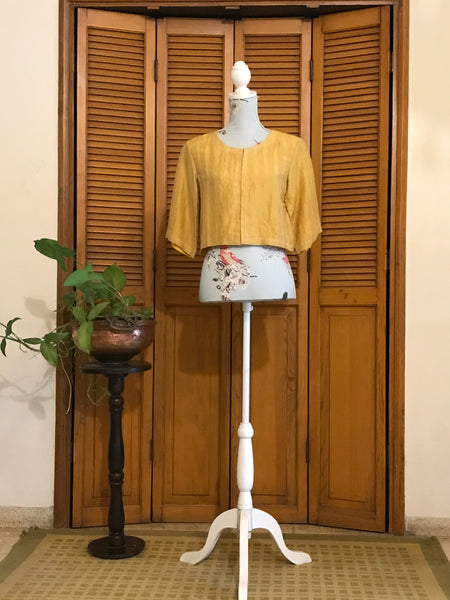 Saree Blouse / Crop Top - Mustard Yellow Color- Linen Silk Zari Fabric