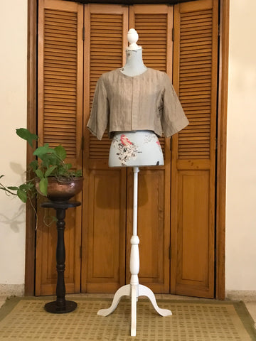 Saree Blouse / Crop Top - Silver Grey Color- Linen Silk Zari Fabric