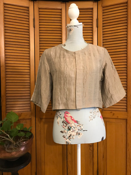 Saree Blouse / Crop Top - Silver Grey Color- Linen Silk Zari Fabric