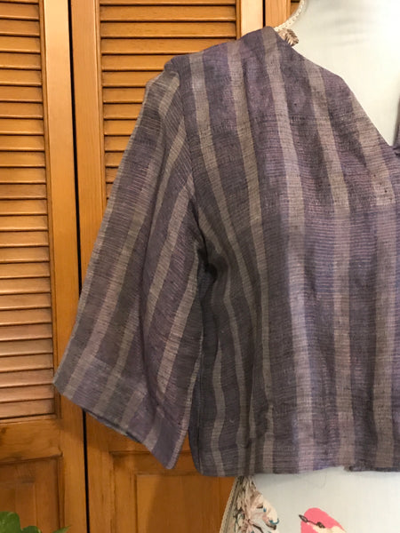 Overlapped Saree Blouse / Crop Top - Indigo Blue Color- Linen Silk Zari Fabric