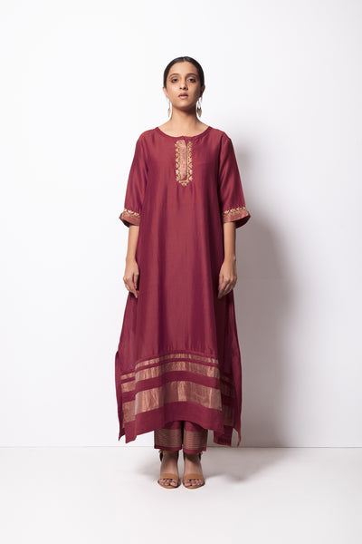 Mauve Chanderi Silk  -  A-line Kurta Set