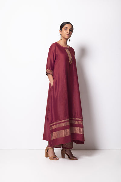 Mauve Chanderi Silk  -  A-line Kurta Set